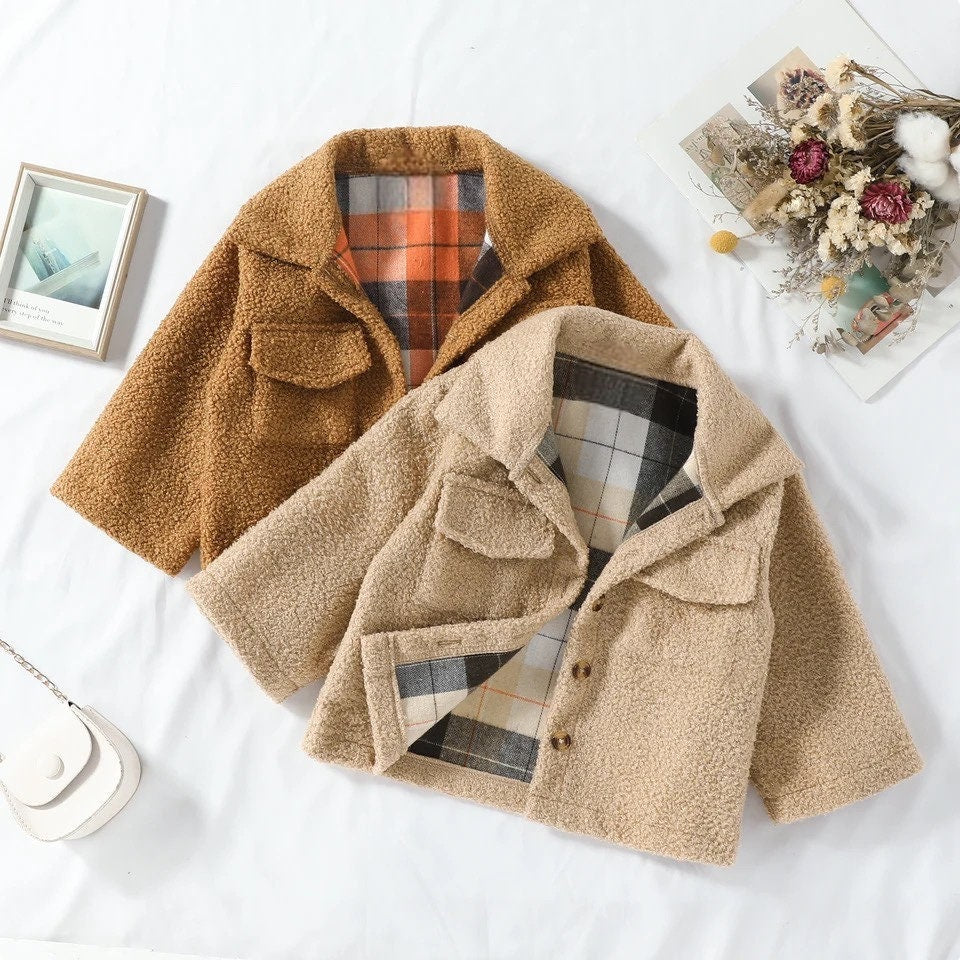 Fuzzy Plaid Jacket - Hippo Boutique
