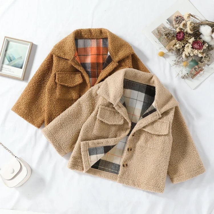 Fuzzy Plaid Jacket - Hippo Boutique