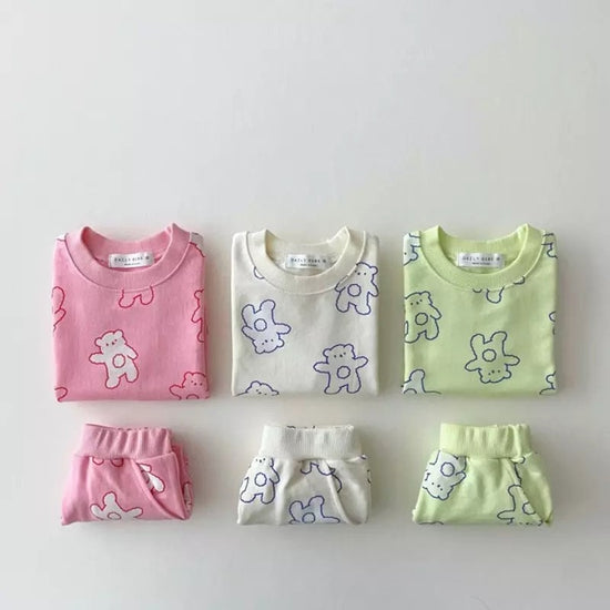 Baby and kids teddy bear print cotton Summer Clothing set, Toddler Clothes, outfit, shirt, shorts, baby boy, baby clothes, baby shower, gift