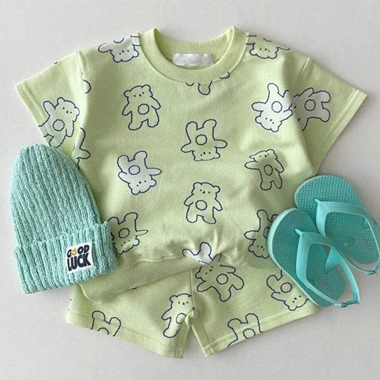 Baby and kids teddy bear print cotton Summer Clothing set, Toddler Clothes, outfit, shirt, shorts, baby boy, baby clothes, baby shower, gift
