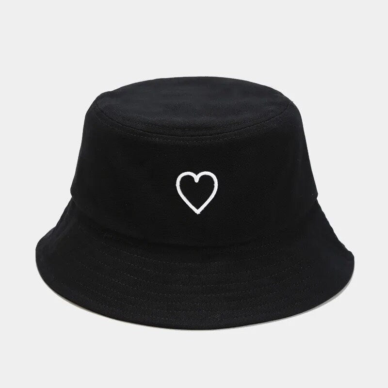 Heart Embroidered Bucket Hat - Hippo Boutique