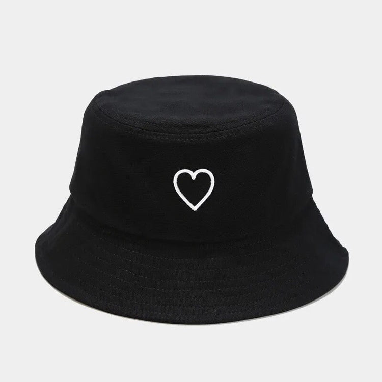 Heart Embroidered Bucket Hat - Hippo Boutique
