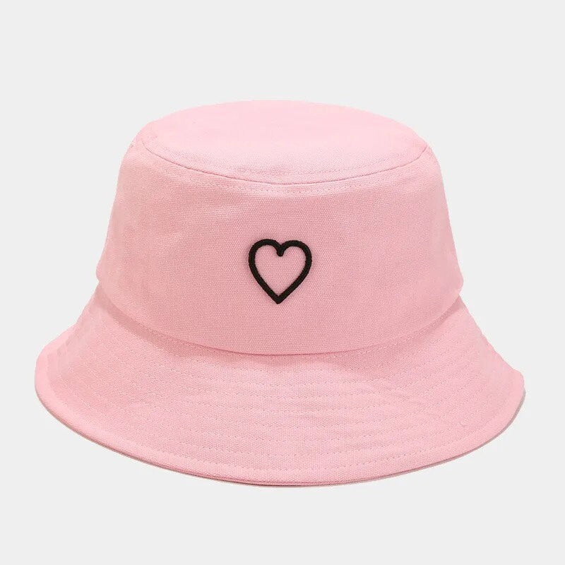 Heart Embroidered Bucket Hat - Hippo Boutique