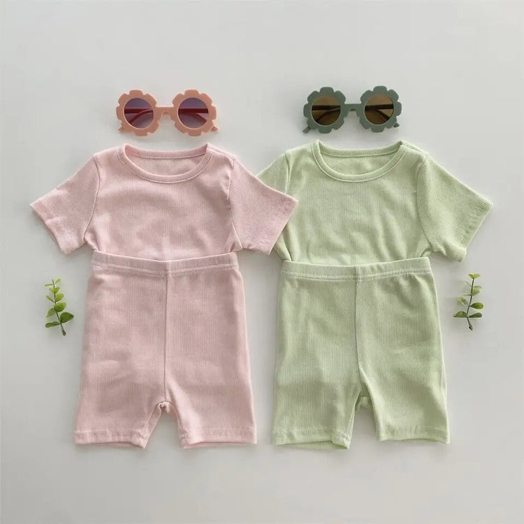 Baby and kids unisex Ribbed Bamboo Clothing set, outfit, shirt, shorts, summer, baby girl, baby gift, newborn, tshirt, crewneck, baby boy - Hippo Boutique
