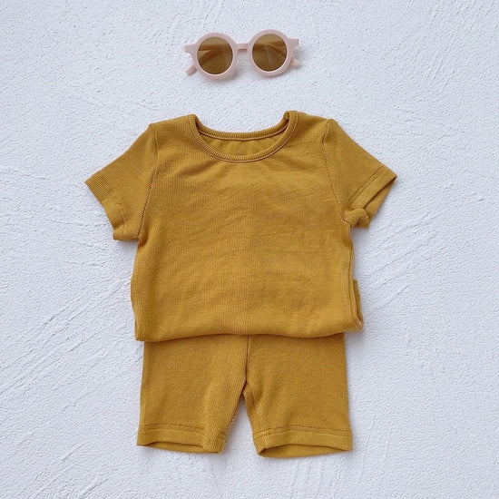 Baby and kids unisex Ribbed Bamboo Clothing set, outfit, shirt, shorts, summer, baby girl, baby gift, newborn, tshirt, crewneck, baby boy - Hippo Boutique