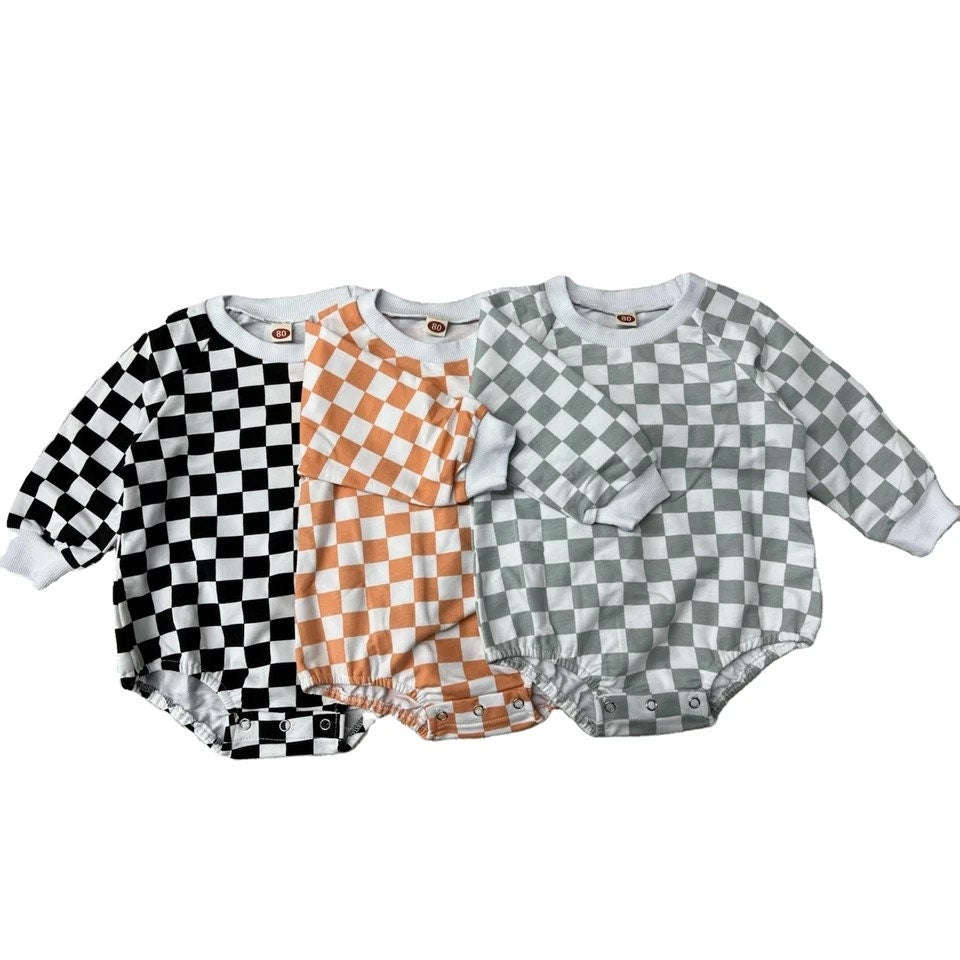 Baby And kids Checkered Bubble stweatshirt Romper/baby clothes/baby girl/baby boy/baby gift/baby sweatshirt/cotton/baby shower/infant/retro