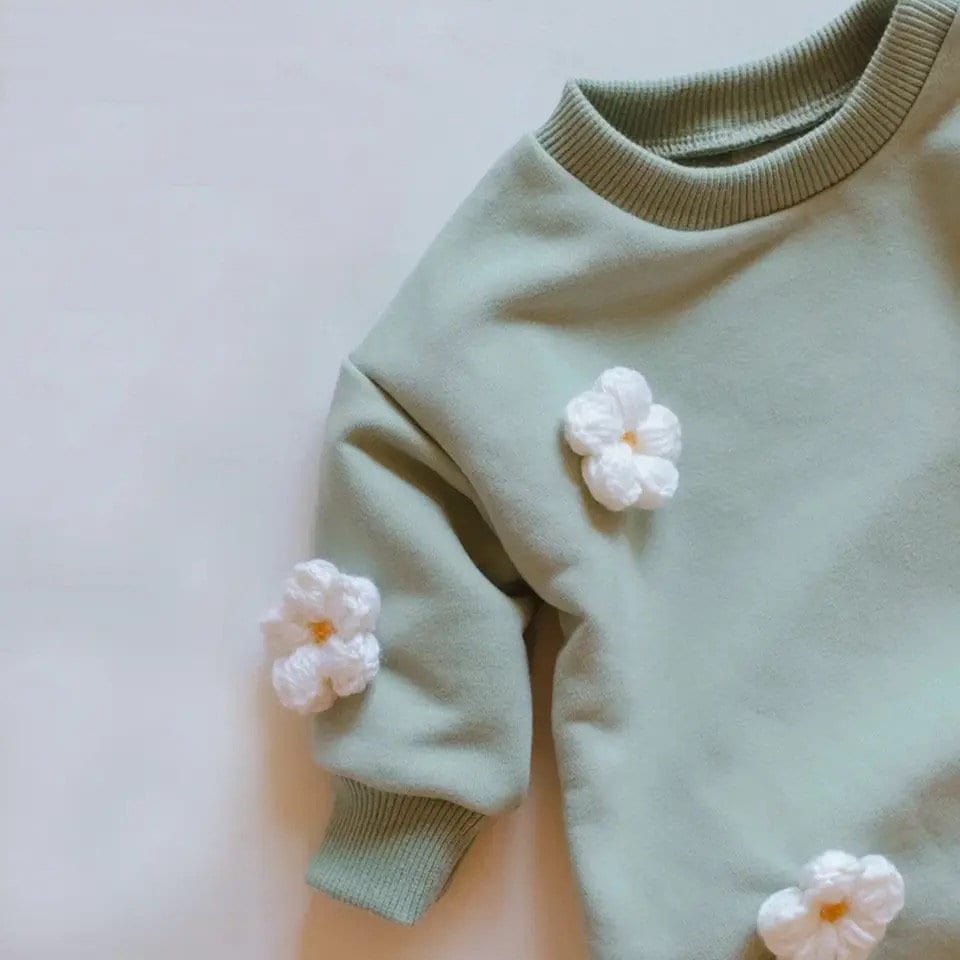 Knit Flower & Cloud Sweatshirt Rompers - Hippo Boutique