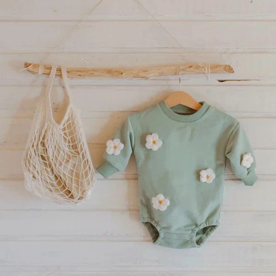 Knit Flower & Cloud Sweatshirt Rompers - Hippo Boutique