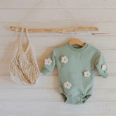 Knit Flower & Cloud Sweatshirt Rompers - Hippo Boutique