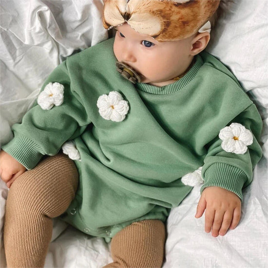 Knit Flower & Cloud Sweatshirt Rompers - Hippo Boutique