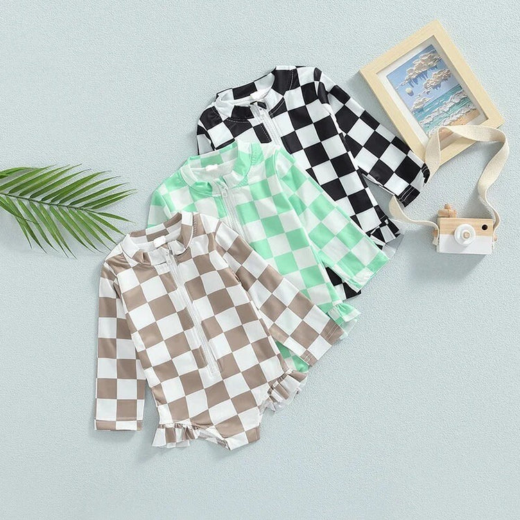 Long Sleeve Checkered Rash Guards - Hippo Boutique