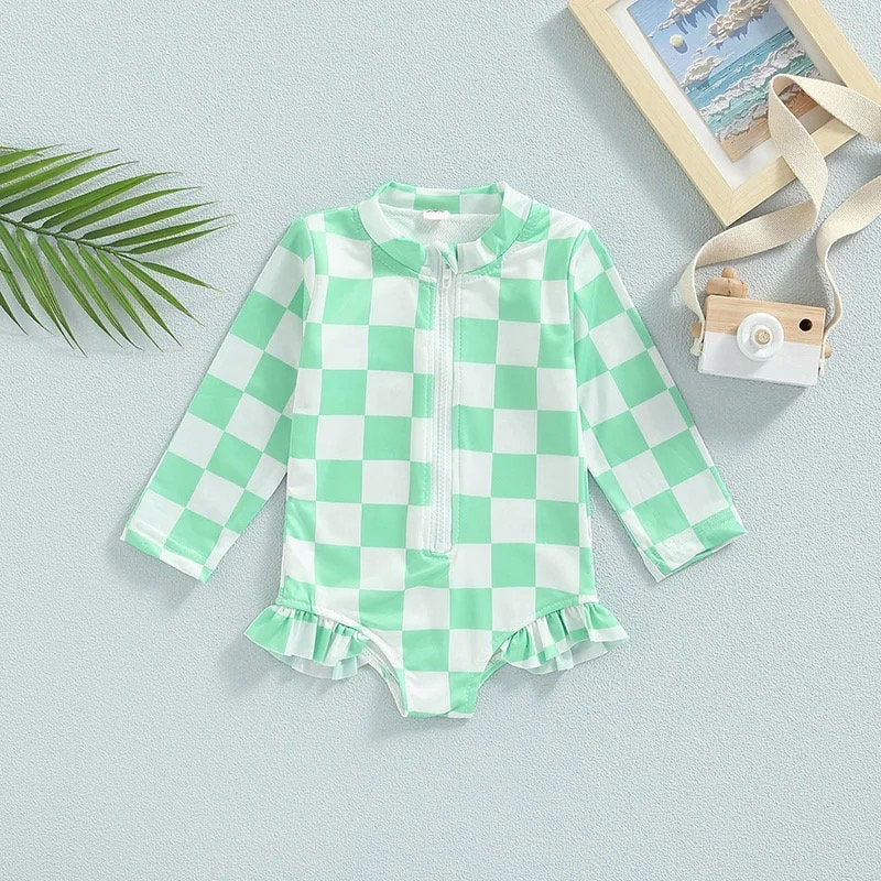 Long Sleeve Checkered Rash Guards - Hippo Boutique
