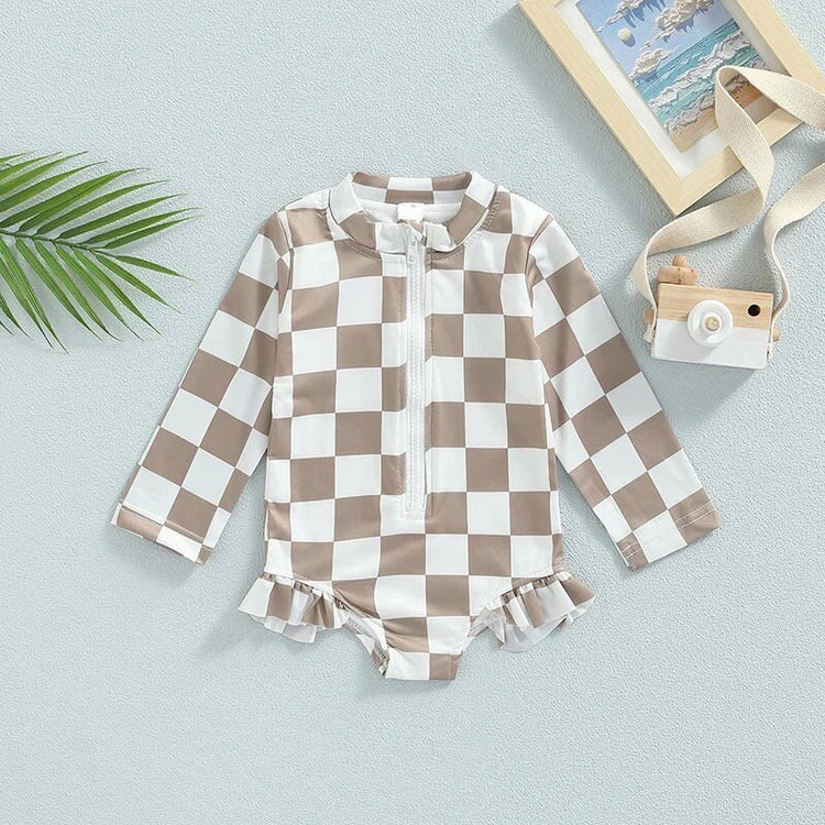 Long Sleeve Checkered Rash Guards - Hippo Boutique