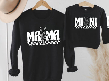 Mama and me matching sweatshirts, baby clothes, women’s clothes, mama, mini, sweater, baby shower, baby girl, baby boy, kids, toddler, retro - Hippo Boutique