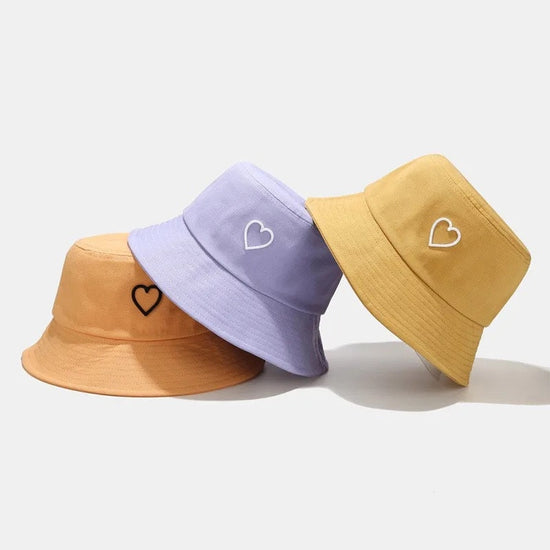 Heart Embroidered Bucket Hat - Hippo Boutique