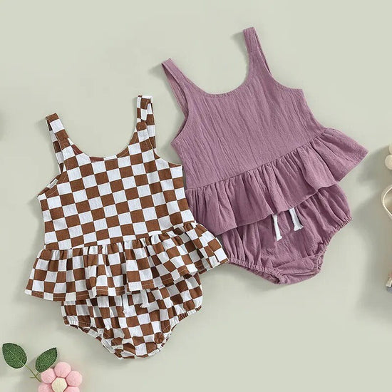 Checkered Ruffled Tank Set - Hippo Boutique