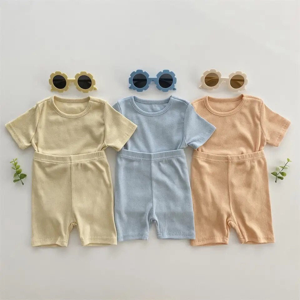 Baby and kids unisex Ribbed Bamboo Clothing set, outfit, shirt, shorts, summer, baby girl, baby gift, newborn, tshirt, crewneck, baby boy - Hippo Boutique