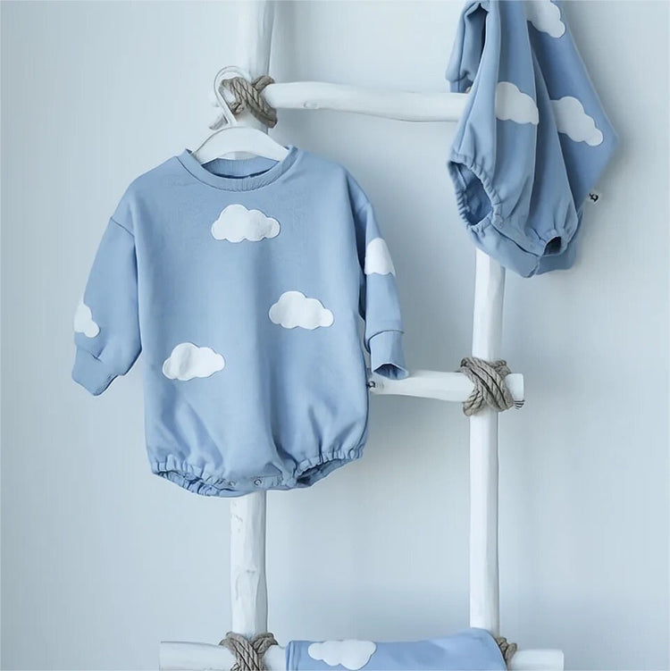 Knit Flower & Cloud Sweatshirt Rompers - Hippo Boutique