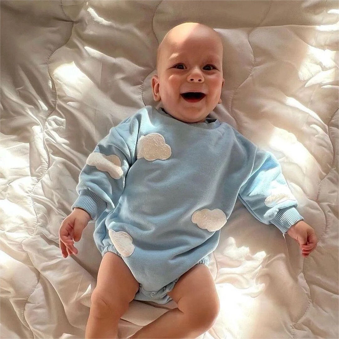Knit Flower & Cloud Sweatshirt Rompers - Hippo Boutique
