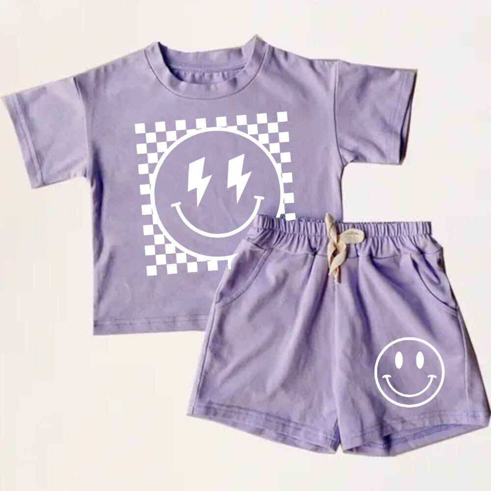 Baby toddler 100% cotton Summer retro smiley Clothing set, outfit, shirt, shorts, baby boy, baby clothes, baby shower, gift, baby boy, retro