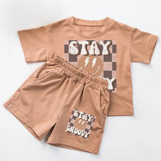 Baby toddler 100% cotton retro stay groovy Clothing set, outfit, shirt, shorts, baby boy, baby clothes, baby shower, gift, baby boy, retro