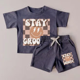 Baby toddler 100% cotton retro stay groovy Clothing set, outfit, shirt, shorts, baby boy, baby clothes, baby shower, gift, baby boy, retro