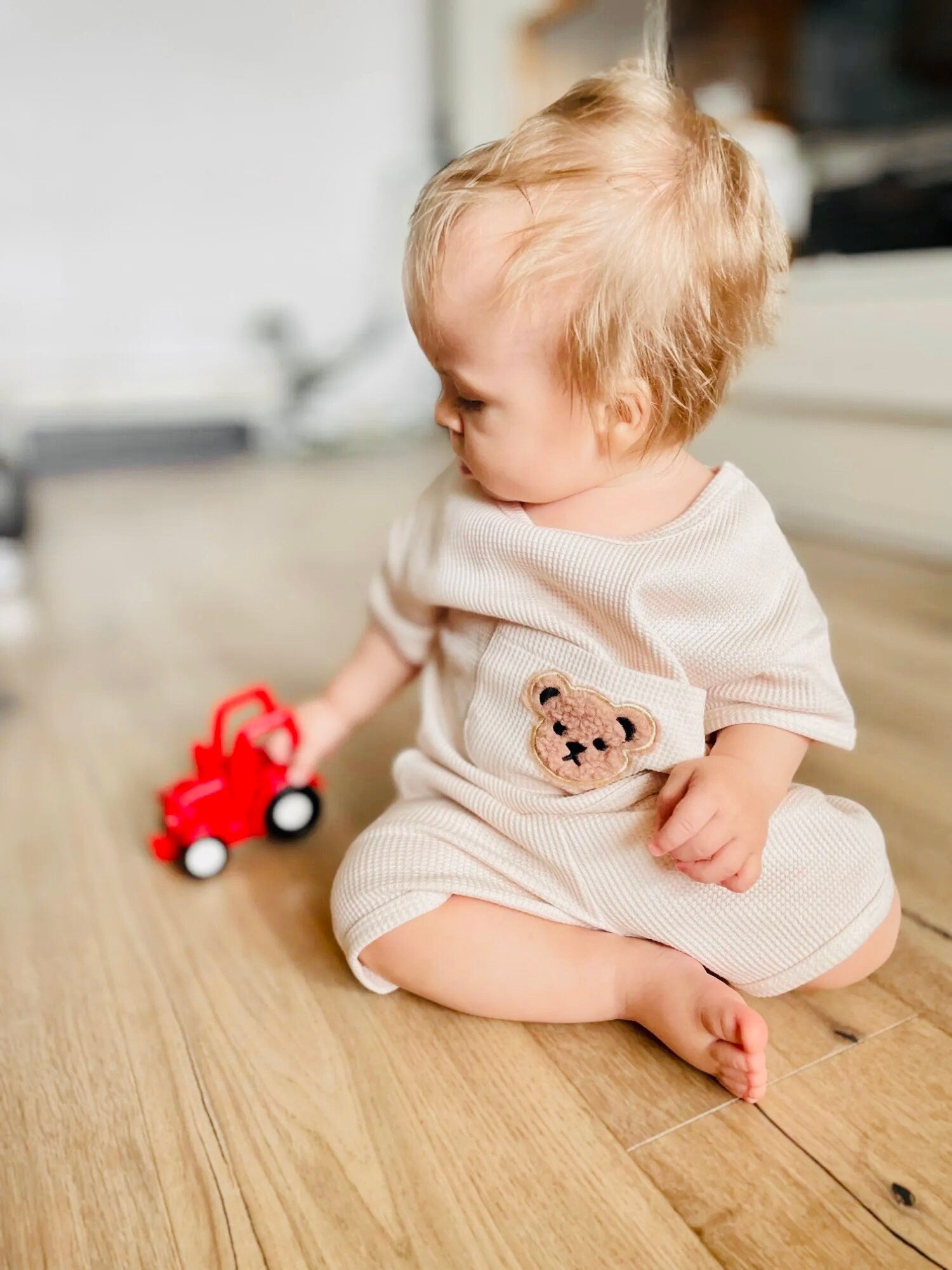 Waffle Knit Bear Baby t-shirt & shorts outfit set