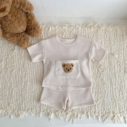 Waffle Knit Bear Baby t-shirt & shorts outfit set