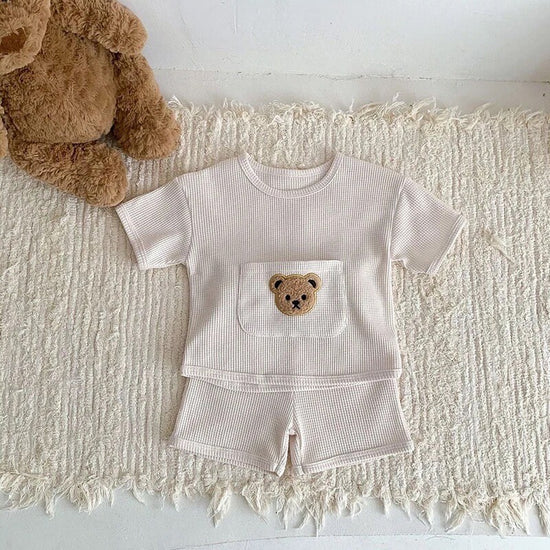 Waffle Knit Bear Baby t-shirt & shorts outfit set