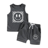 EMOJI SHIRT, Retro SHORTS, Two Piece Set, Smiley Face Shirt, Comfy Shorts, Baby Boy Shower Favors Elegant Checkered Retro Tank and Short Set