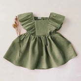 Ruffled sleeveless cotton linen baby girl dress / baby clothes / toddler / baby gift / baby shower / infant / baby 1st birthday