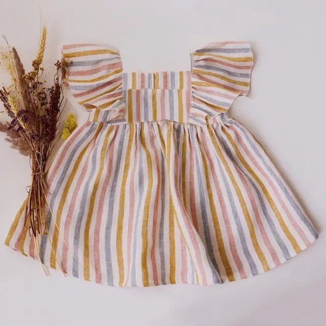 Ruffled sleeveless cotton linen baby girl dress / baby clothes / toddler / baby gift / baby shower / infant / baby 1st birthday