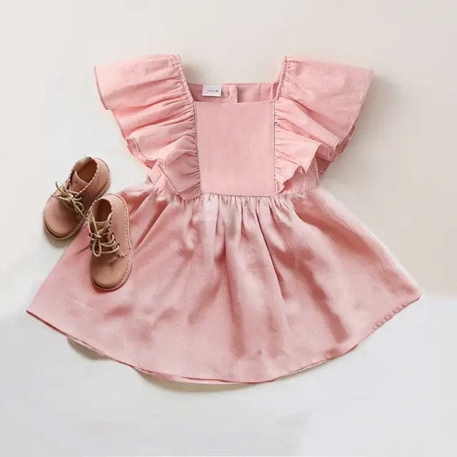 Ruffled sleeveless cotton linen baby girl dress / baby clothes / toddler / baby gift / baby shower / infant / baby 1st birthday