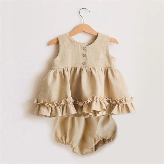 Sleeveless Cotton ruffled Baby girl dress + shorts outfit | Toddler Clothes| set | dress | summer | infant | girl gift | newborn | shower |