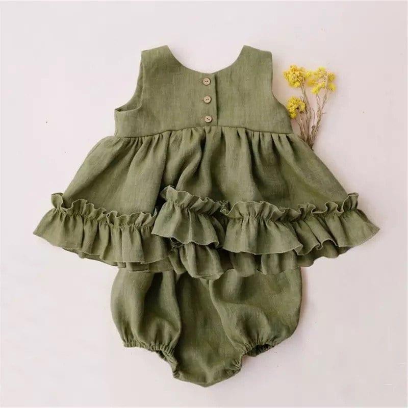 Sleeveless Cotton ruffled Baby girl dress + shorts outfit | Toddler Clothes| set | dress | summer | infant | girl gift | newborn | shower |