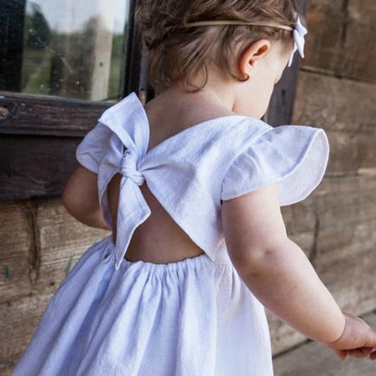 Ruffled sleeveless open back cotton linen baby girl dress / baby clothes / toddler / baby gift / baby shower / infant / baby 1st birthday