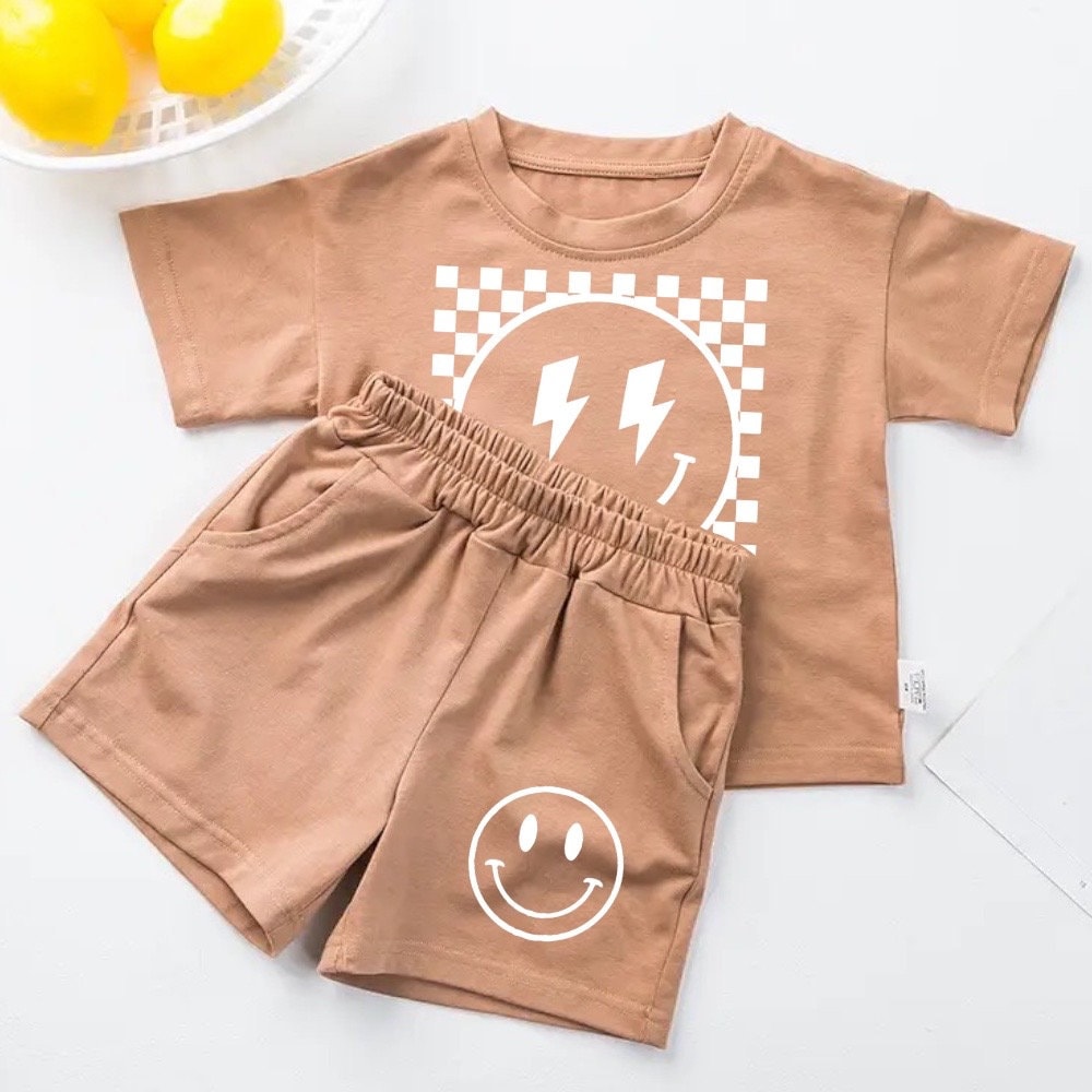 Baby toddler 100% cotton Summer retro smiley Clothing set, outfit, shirt, shorts, baby boy, baby clothes, baby shower, gift, baby boy, retro