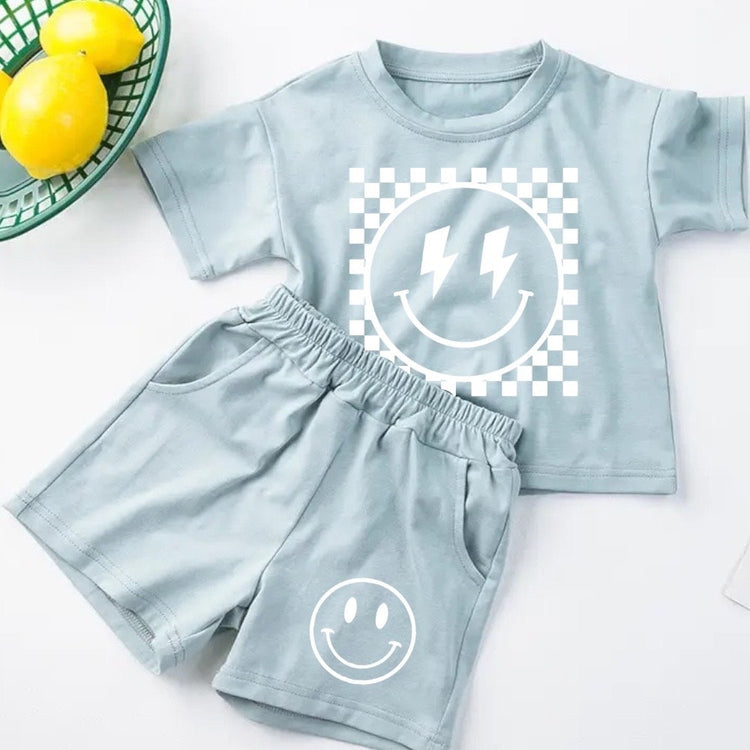 Baby toddler 100% cotton Summer retro smiley Clothing set, outfit, shirt, shorts, baby boy, baby clothes, baby shower, gift, baby boy, retro