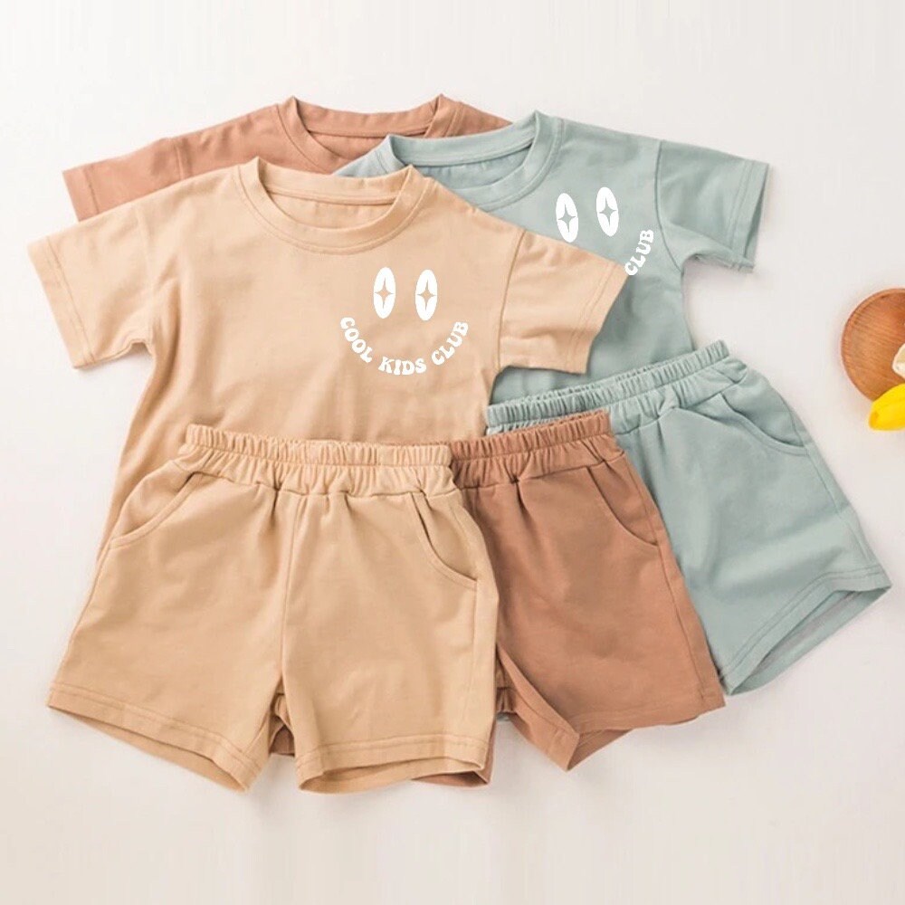 Baby toddler 100% cotton Summer retro smiley Clothing set, outfit, shirt, shorts, baby boy, baby clothes, baby shower, gift, baby boy girl