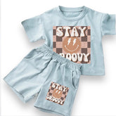Baby toddler 100% cotton retro stay groovy Clothing set, outfit, shirt, shorts, baby boy, baby clothes, baby shower, gift, baby boy, retro