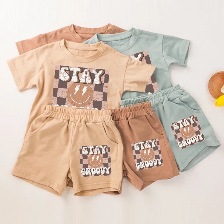 Baby toddler 100% cotton retro stay groovy Clothing set, outfit, shirt, shorts, baby boy, baby clothes, baby shower, gift, baby boy, retro