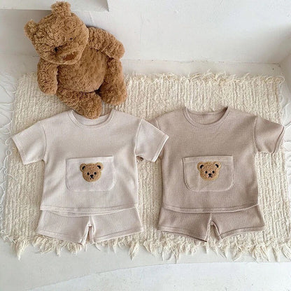 Waffle Knit Bear Baby t-shirt & shorts outfit set