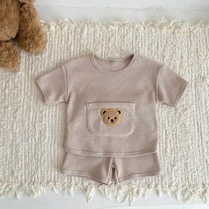 Waffle Knit Bear Baby t-shirt & shorts outfit set