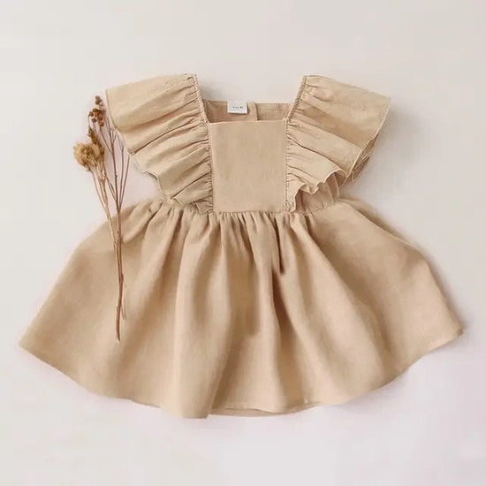 Ruffled sleeveless cotton linen baby girl dress / baby clothes / toddler / baby gift / baby shower / infant / baby 1st birthday