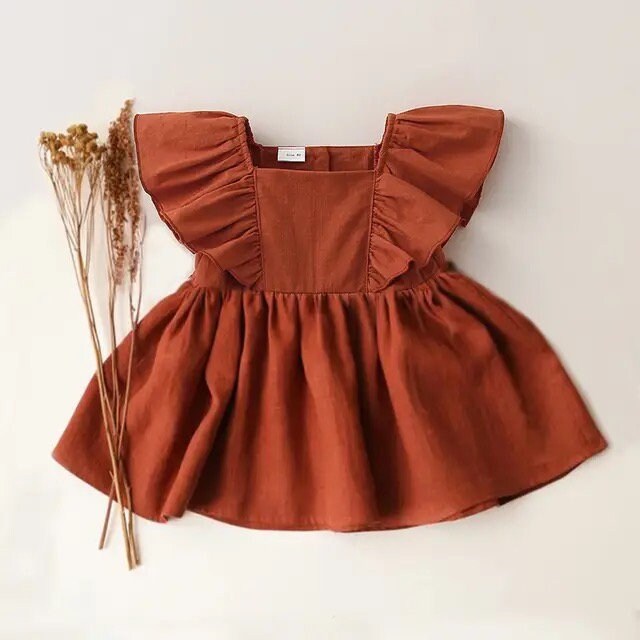 Ruffled sleeveless cotton linen baby girl dress / baby clothes / toddler / baby gift / baby shower / infant / baby 1st birthday