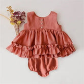 Sleeveless Cotton ruffled Baby girl dress + shorts outfit | Toddler Clothes| set | dress | summer | infant | girl gift | newborn | shower |