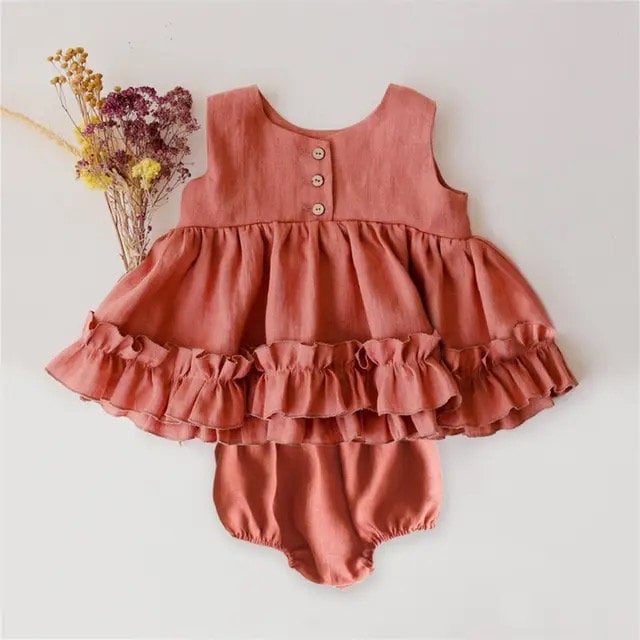 Sleeveless Cotton ruffled Baby girl dress + shorts outfit | Toddler Clothes| set | dress | summer | infant | girl gift | newborn | shower |