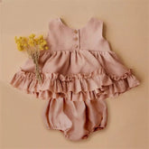 Sleeveless Cotton ruffled Baby girl dress + shorts outfit | Toddler Clothes| set | dress | summer | infant | girl gift | newborn | shower |