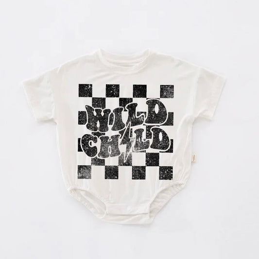 Wild Child Retro summer spring baby t-shirt bubble ROMPER jumpsuit / baby girl  onesie baby boy baby birthday baby shower gift infant