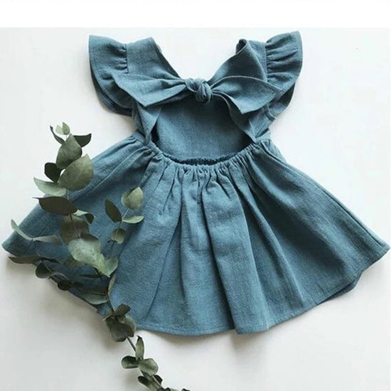 Ruffled sleeveless open back cotton linen baby girl dress / baby clothes / toddler / baby gift / baby shower / infant / baby 1st birthday